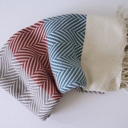 Handwoven Throw - Latte, Cinnamon & Blue