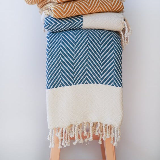 Handwoven Chevron Throw - Blue