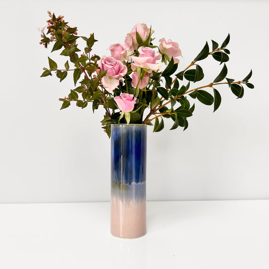 Hand Cast Cylinder Vase - Blue