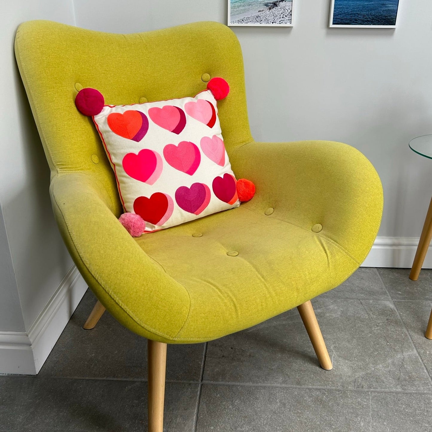 Hearts Embroidered Cushion - Pinks