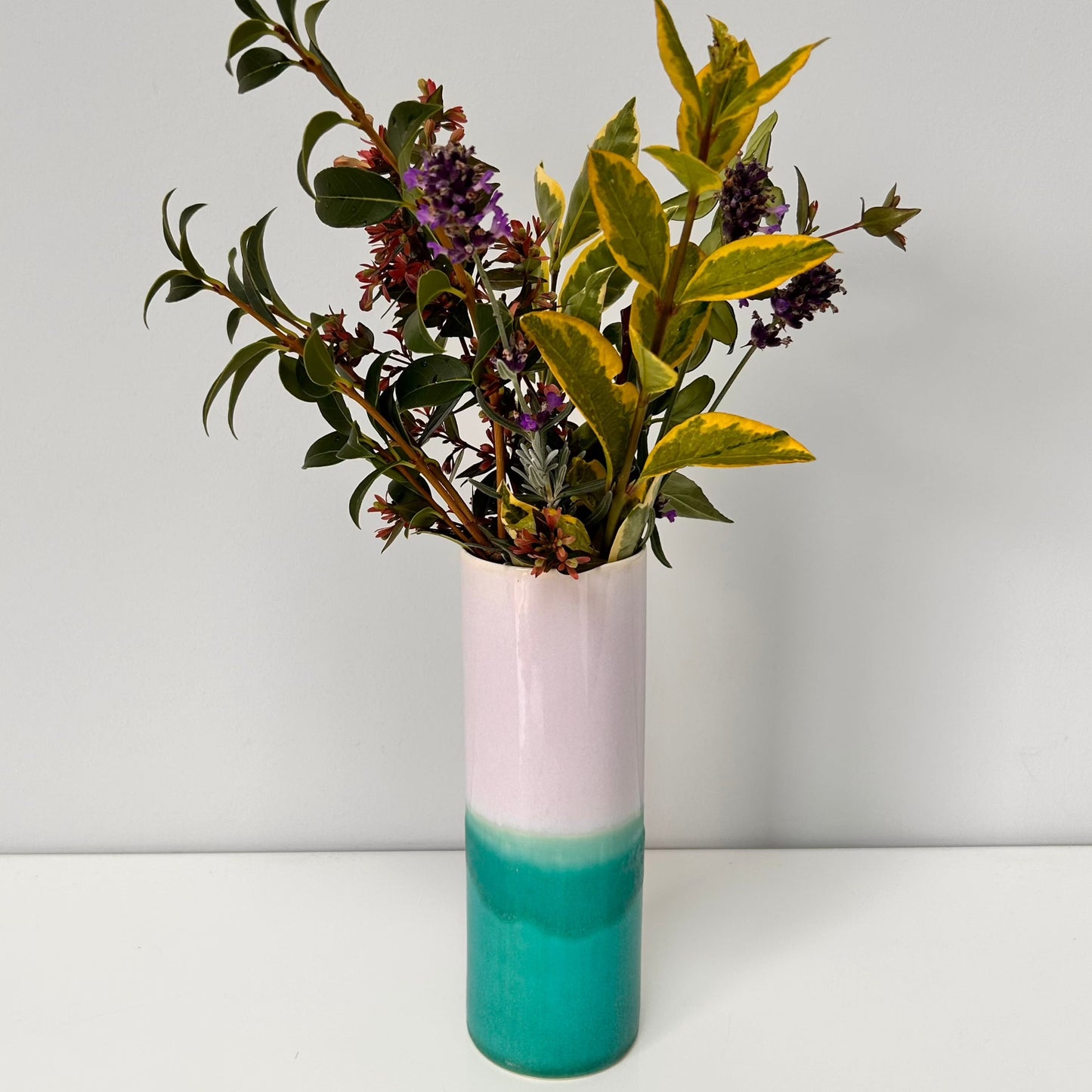 Hand Cast Cylinder Vase - Turquoise & Lilac