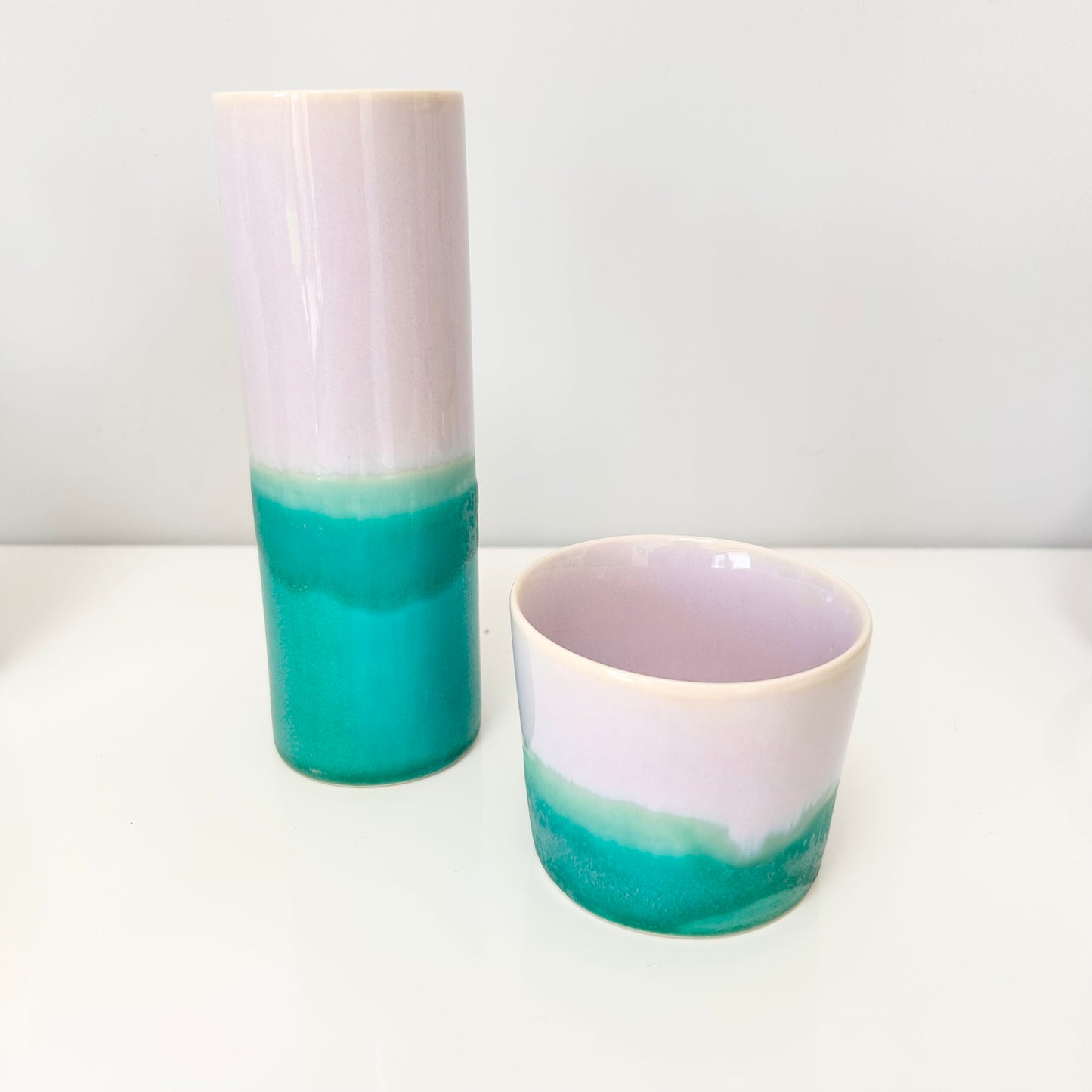 Hand Cast Cylinder Vase - Turquoise & Lilac