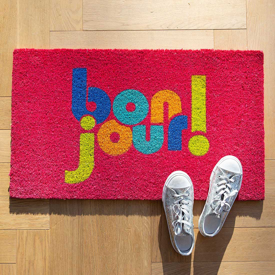 Bonjour! Funky Multicoloured Doormat